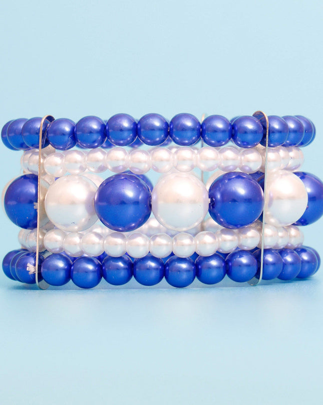 Bracelet Blue White Stacked Pearls for Women