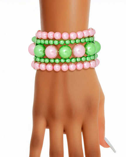 Bracelet Pink Green Stacked Pearls for Women