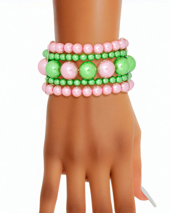 Bracelet Pink Green Stacked Pearls for Women