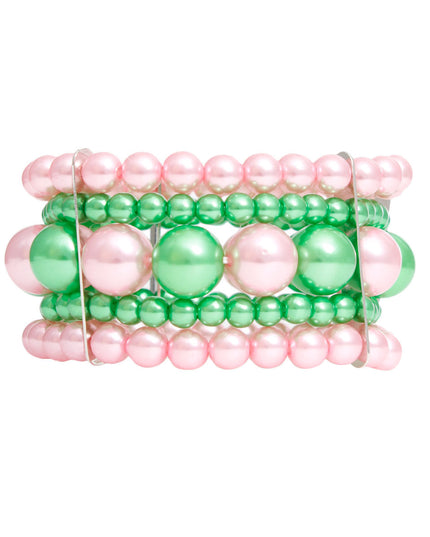 Bracelet Pink Green Stacked Pearls for Women