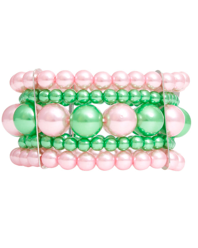 Bracelet Pink Green Stacked Pearls for Women