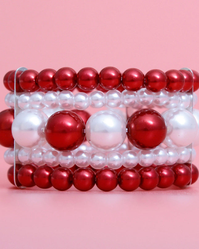 Bracelet Red White Stacked Pearls for Women