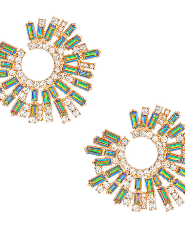 Pink Green Glass Crystal Round Studs