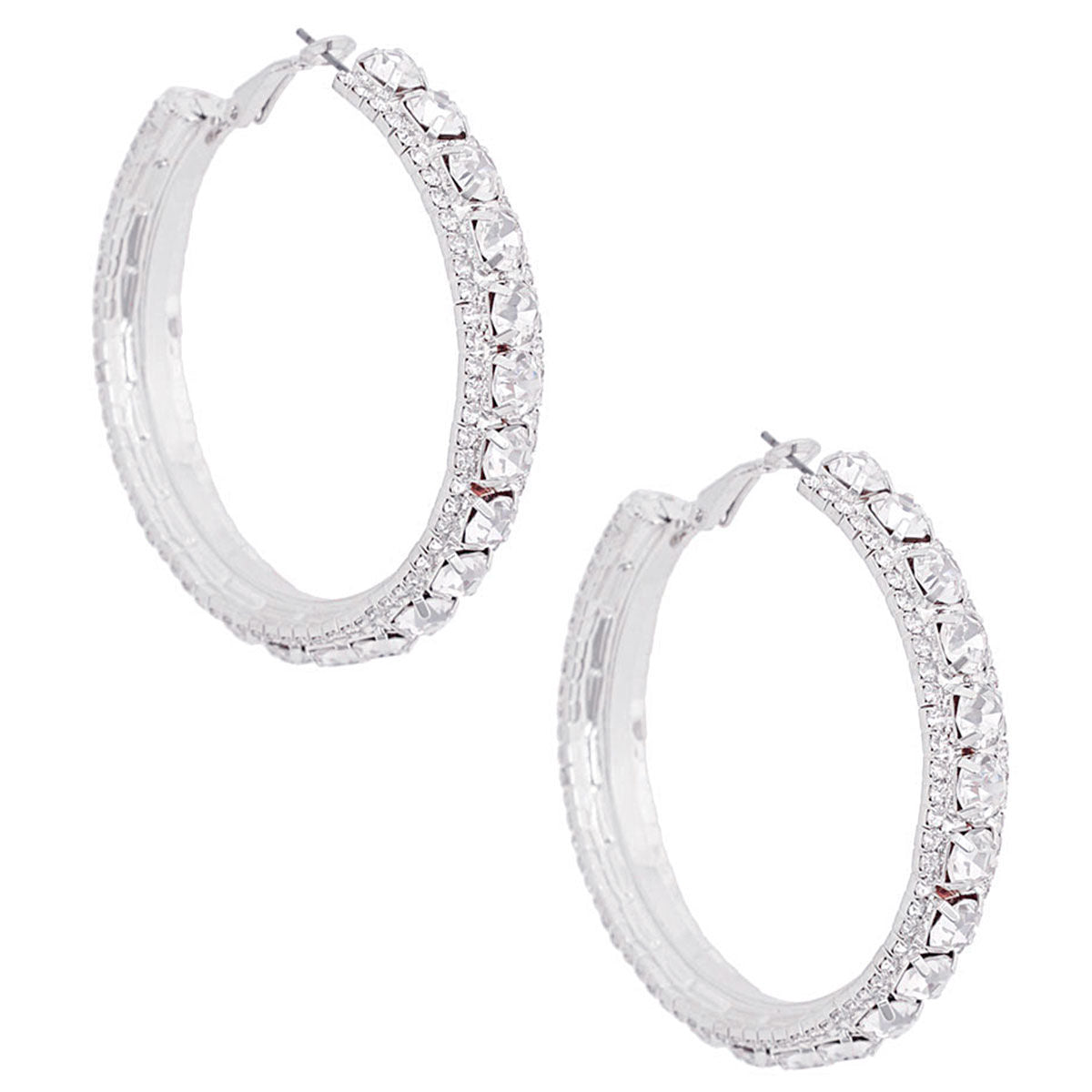Silver Clear Stone Claw Set Hoops