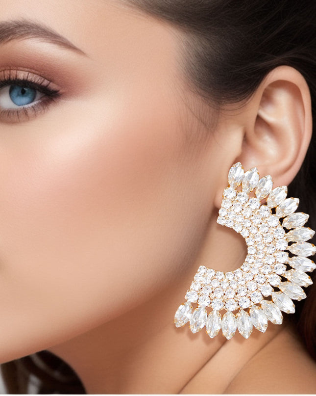 Clear Semi Circle Gold Studs