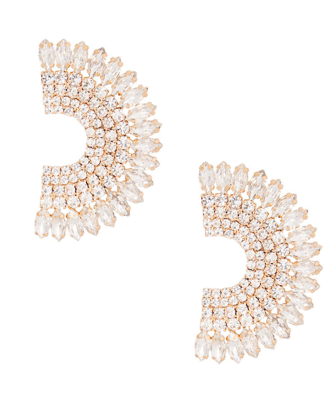 Clear Semi Circle Gold Studs