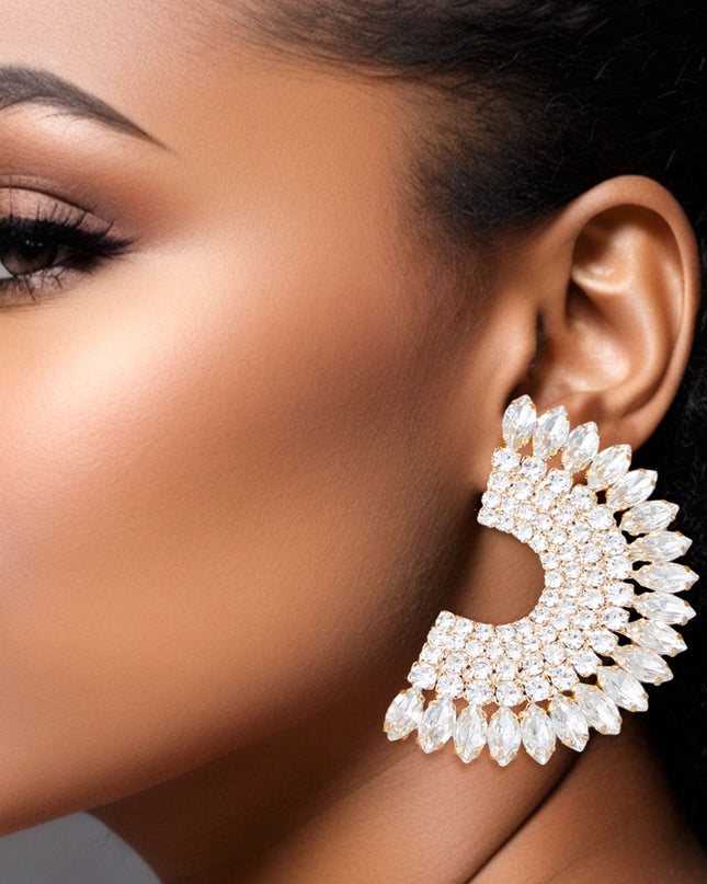 Clear Semi Circle Gold Studs