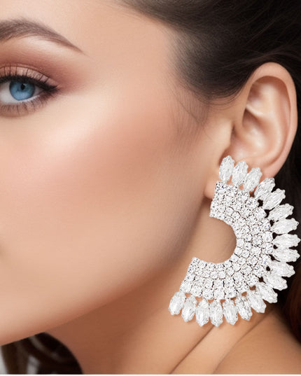 Clear Semi Circle Silver Studs