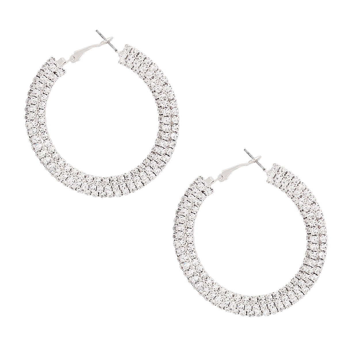 Silver Stacked Pave 55mm Hoops