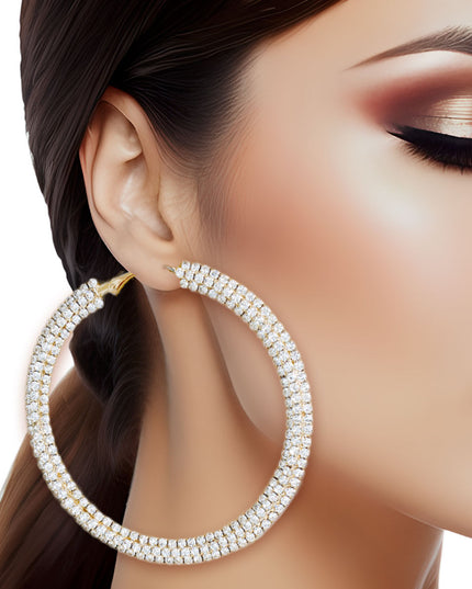 Gold Stacked Pave 80mm Hoops