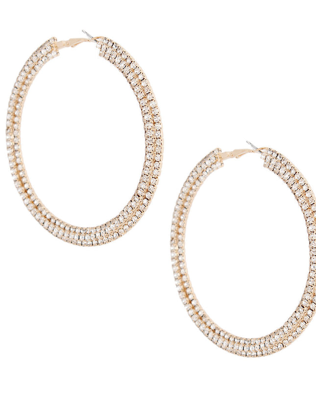 Gold Stacked Pave 80mm Hoops