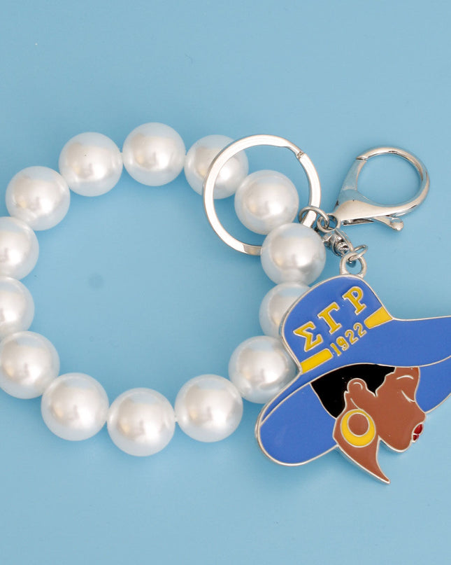 Blue Gold Hat Pearl Keychain