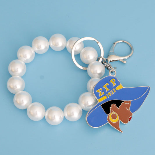 Blue Gold Hat Pearl Keychain