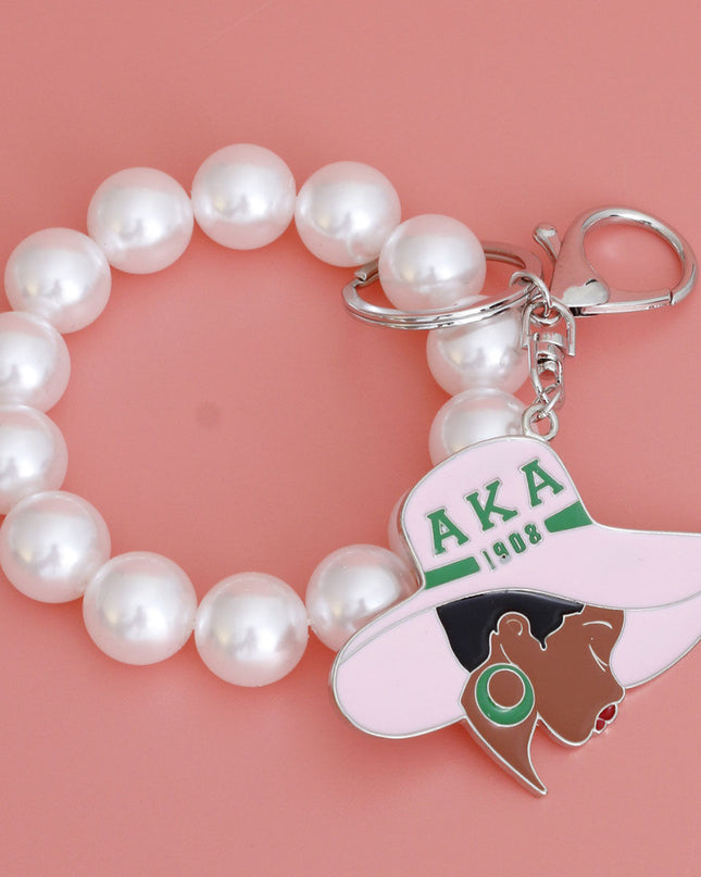 Pink Green Hat Pearl Keychain