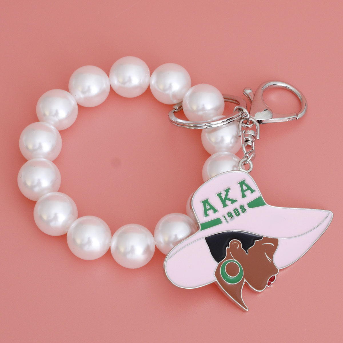 Pink Green Hat Pearl Keychain