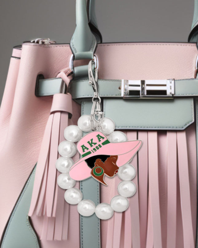 Pink Green Hat Pearl Keychain