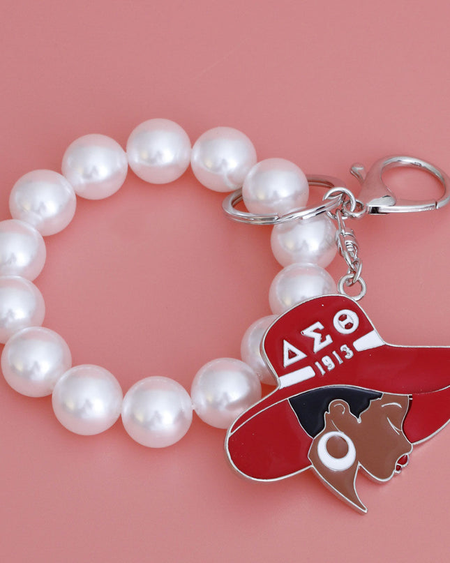 Red White Hat Pearl Keychain