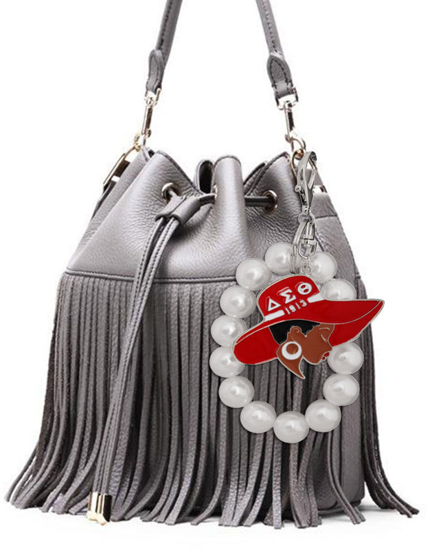 Red White Hat Pearl Keychain