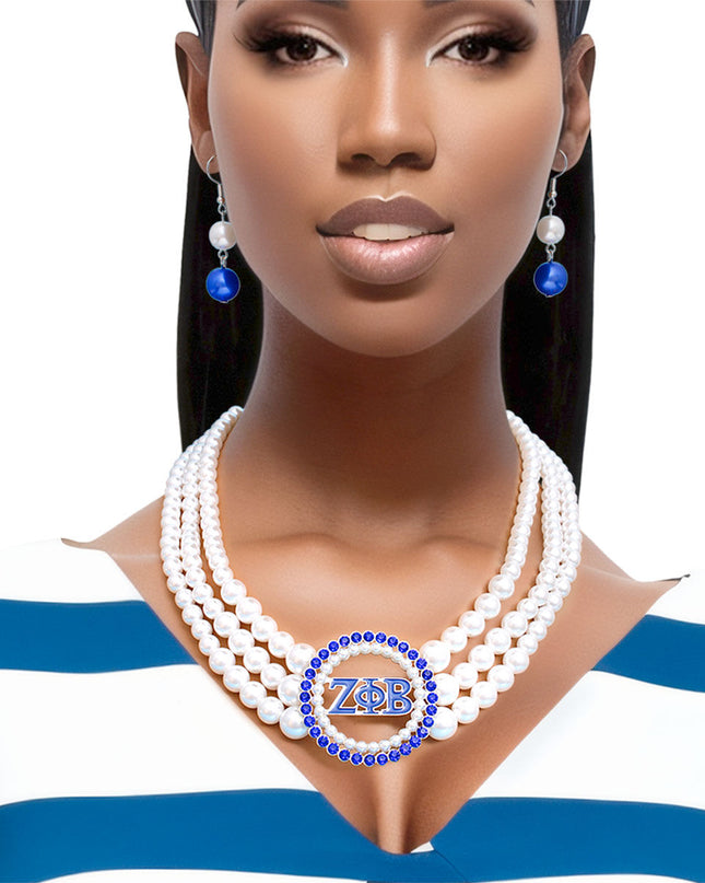 Pearl Necklace Blue White Zeta Set for Women