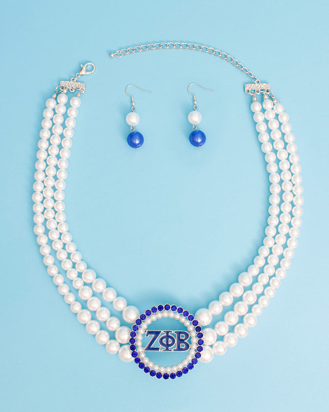 Pearl Necklace Blue White Zeta Set for Women