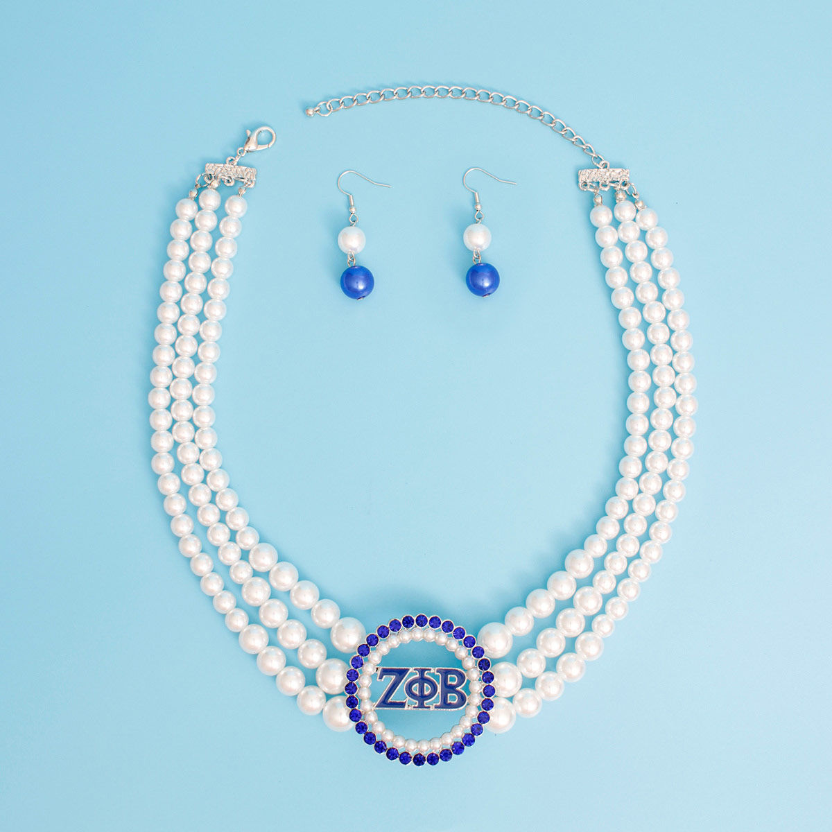 Pearl Necklace Blue White Zeta Set for Women