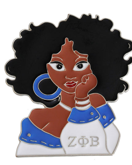 Blue White Curly Hair Woman Pin