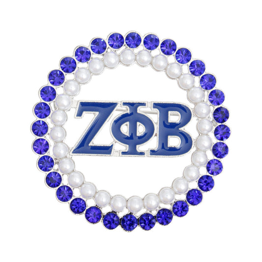 Brooch Blue White Zeta Round Pin for Women