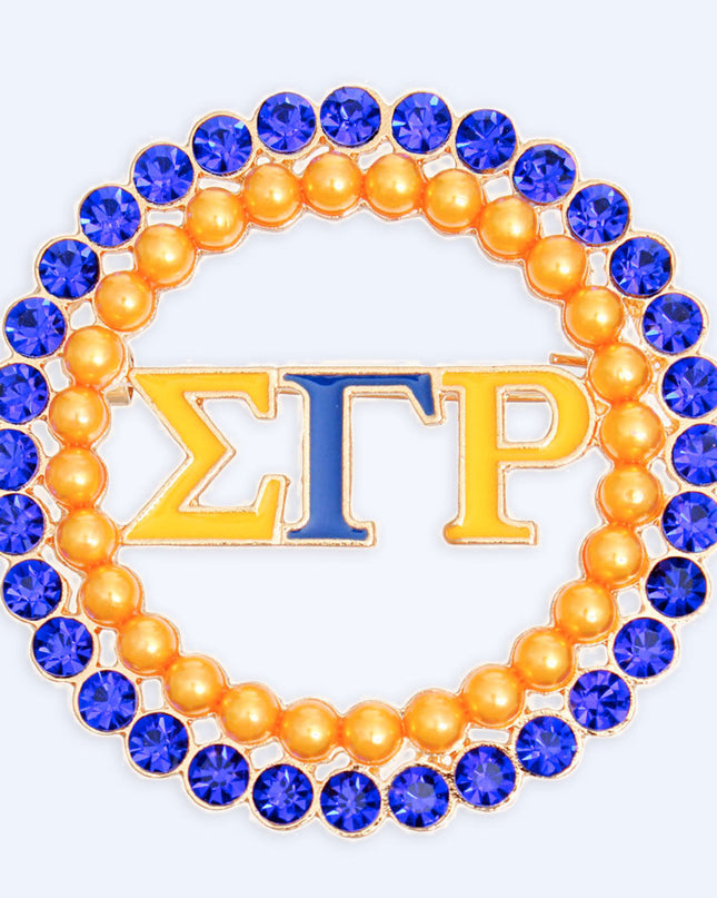Brooch Blue Gold Sigma Round Pin for Women