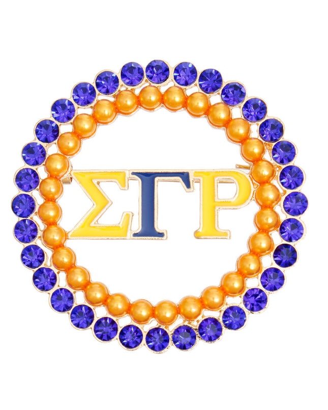 Brooch Blue Gold Sigma Round Pin for Women