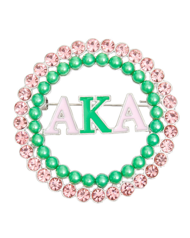 Brooch Pink Green AKA Round Pin for Women