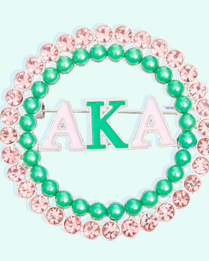 Brooch Pink Green AKA Round Pin for Women