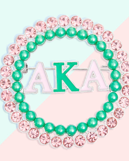 Brooch Pink Green AKA Round Pin for Women