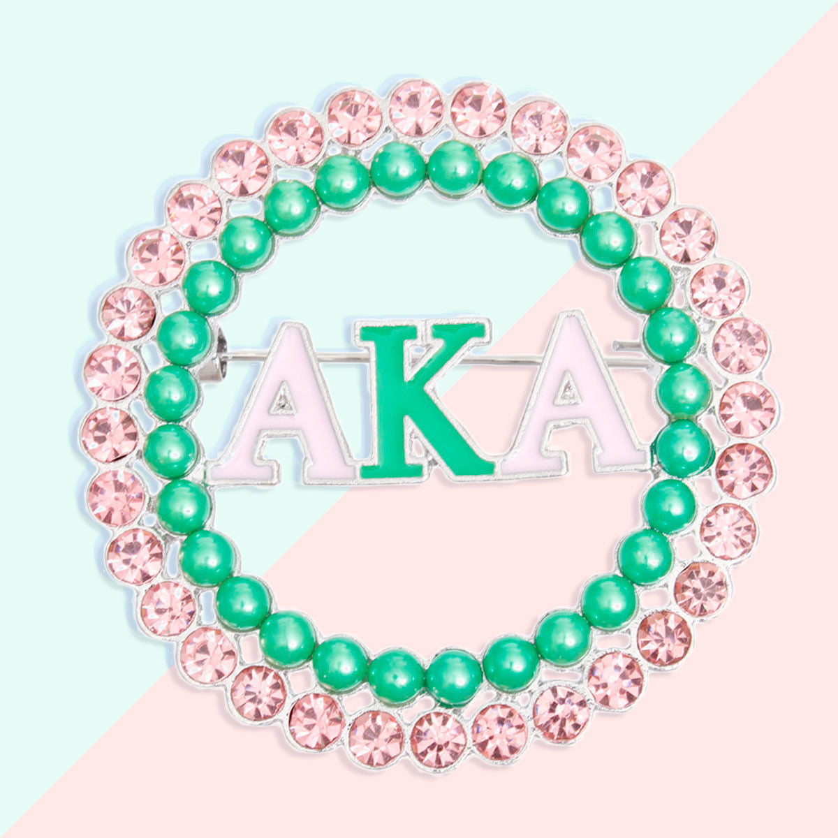 Brooch Pink Green AKA Round Pin for Women