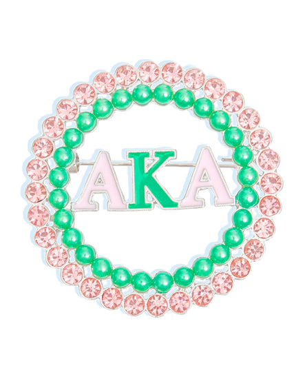 Brooch Pink Green AKA Round Pin for Women