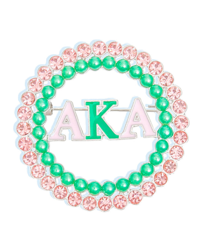 Brooch Pink Green AKA Round Pin for Women