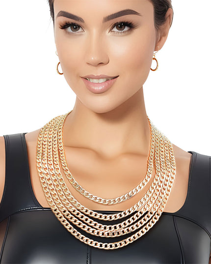 Chain Necklace Gold Curb Layered for Women
