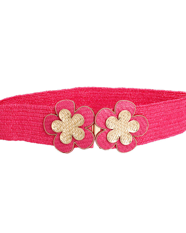 Stretch Belt Raffia Fuchsia Flower for Women