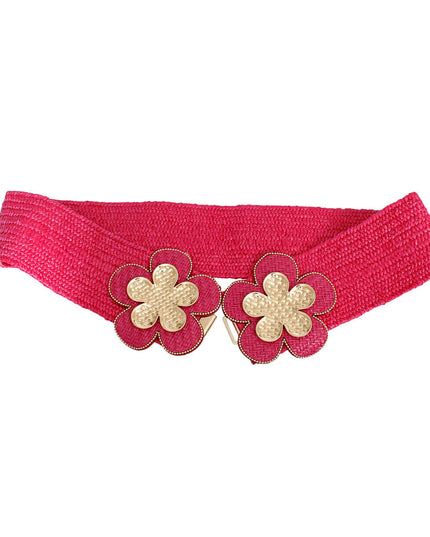 Stretch Belt Raffia Fuchsia Flower for Women