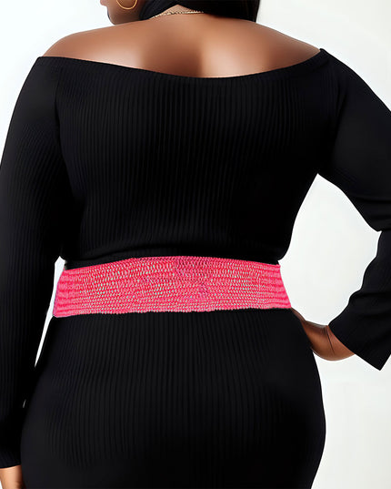 Stretch Belt Raffia Fuchsia Flower for Women