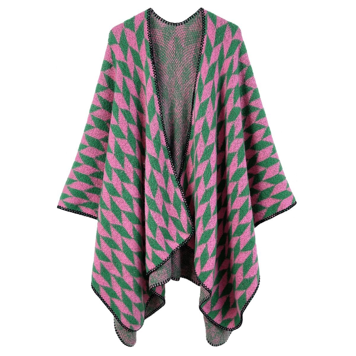 Kimono Cardigan Poly Pink Green Geo Knit for Women