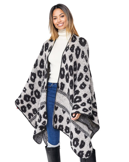 Kimono Cardigan Poly Black Leopard Knit for Women