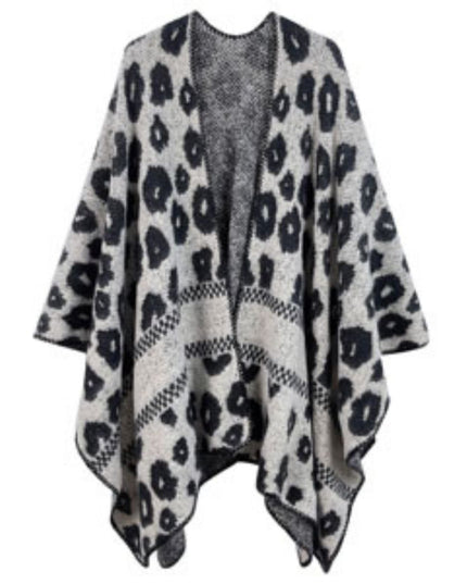 Kimono Cardigan Poly Black Leopard Knit for Women