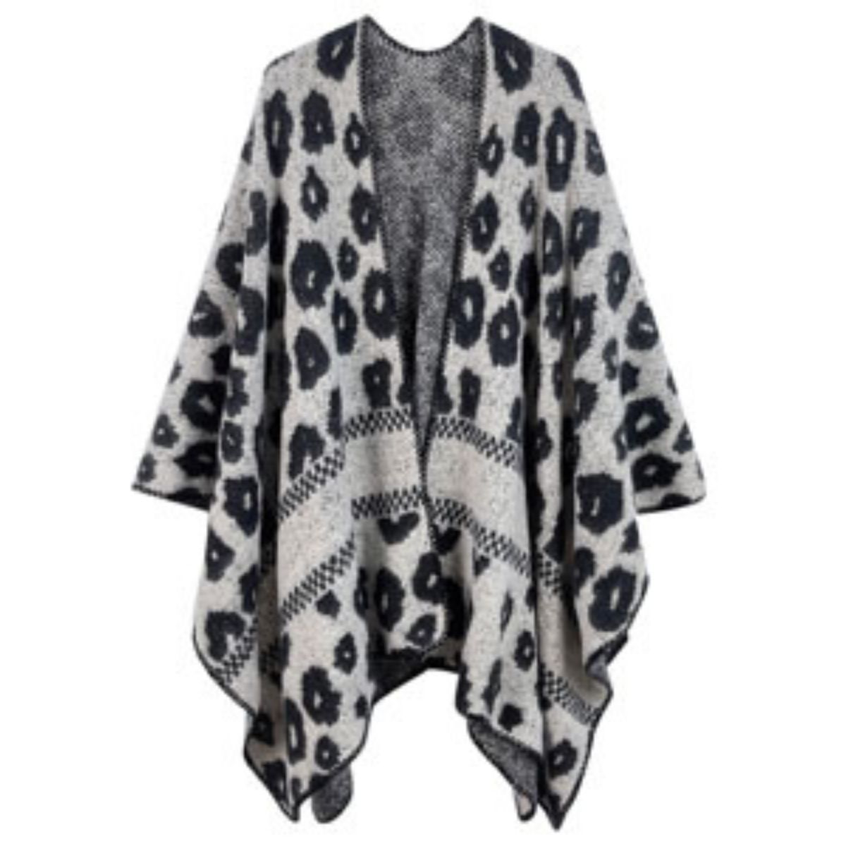 Kimono Cardigan Poly Black Leopard Knit for Women