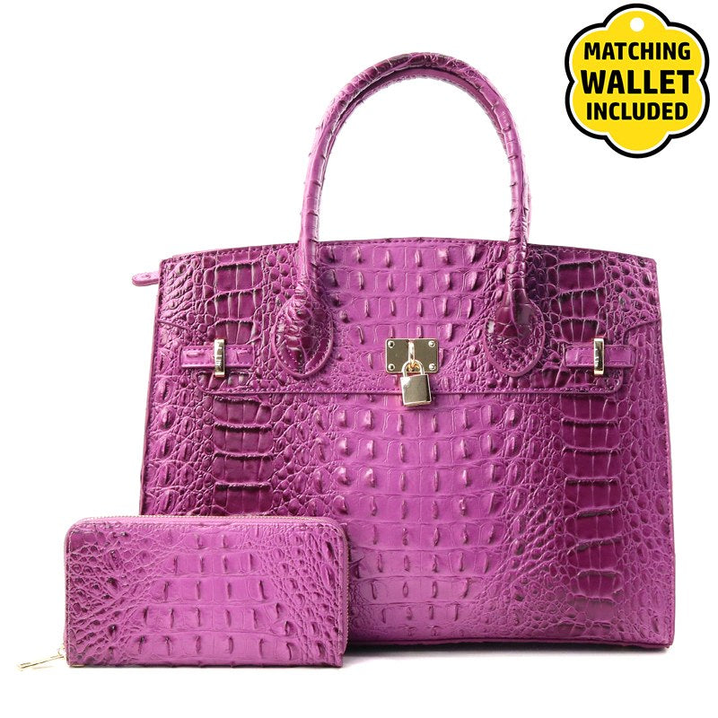 Textured Handbag w/Wallet Purple