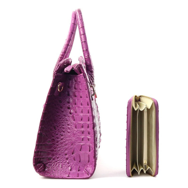 Textured Handbag w/Wallet Purple