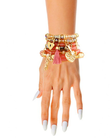 Mauve Glass Bead 6 Pcs Bracelets