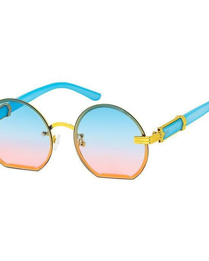 Blue Round Flat Sunglasses