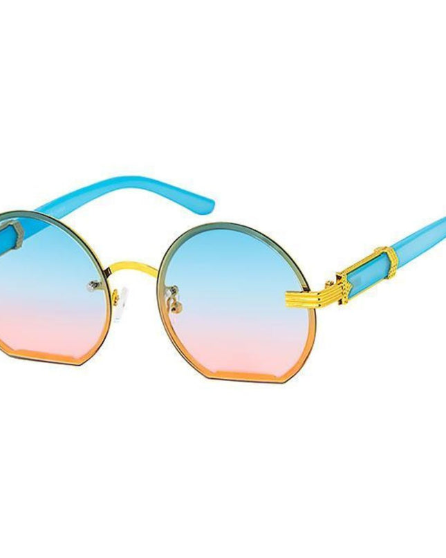 Blue Round Flat Sunglasses