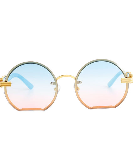 Blue Round Flat Sunglasses
