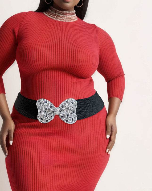 Dotted Bowknot Rhinestone Stretch Belt